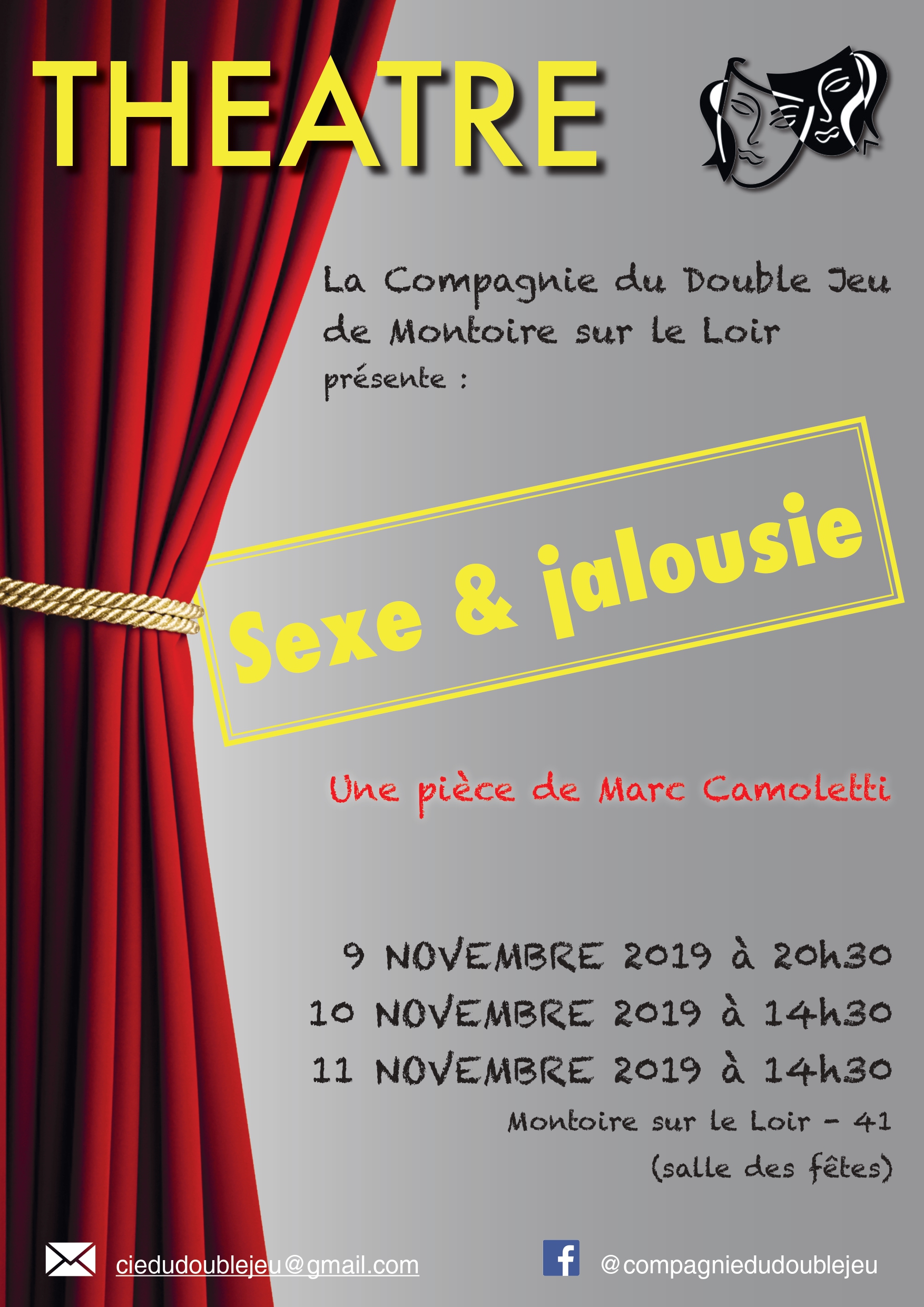 Théâtre : Sexe & jalousie - Montoire-Sur-Le-Loir - le 09/11/2019 - Agenda