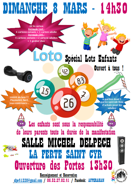 Loto Spécial Lots Enfants - La Ferté-Saint-Cyr - le 08/03/2020 - Agenda
